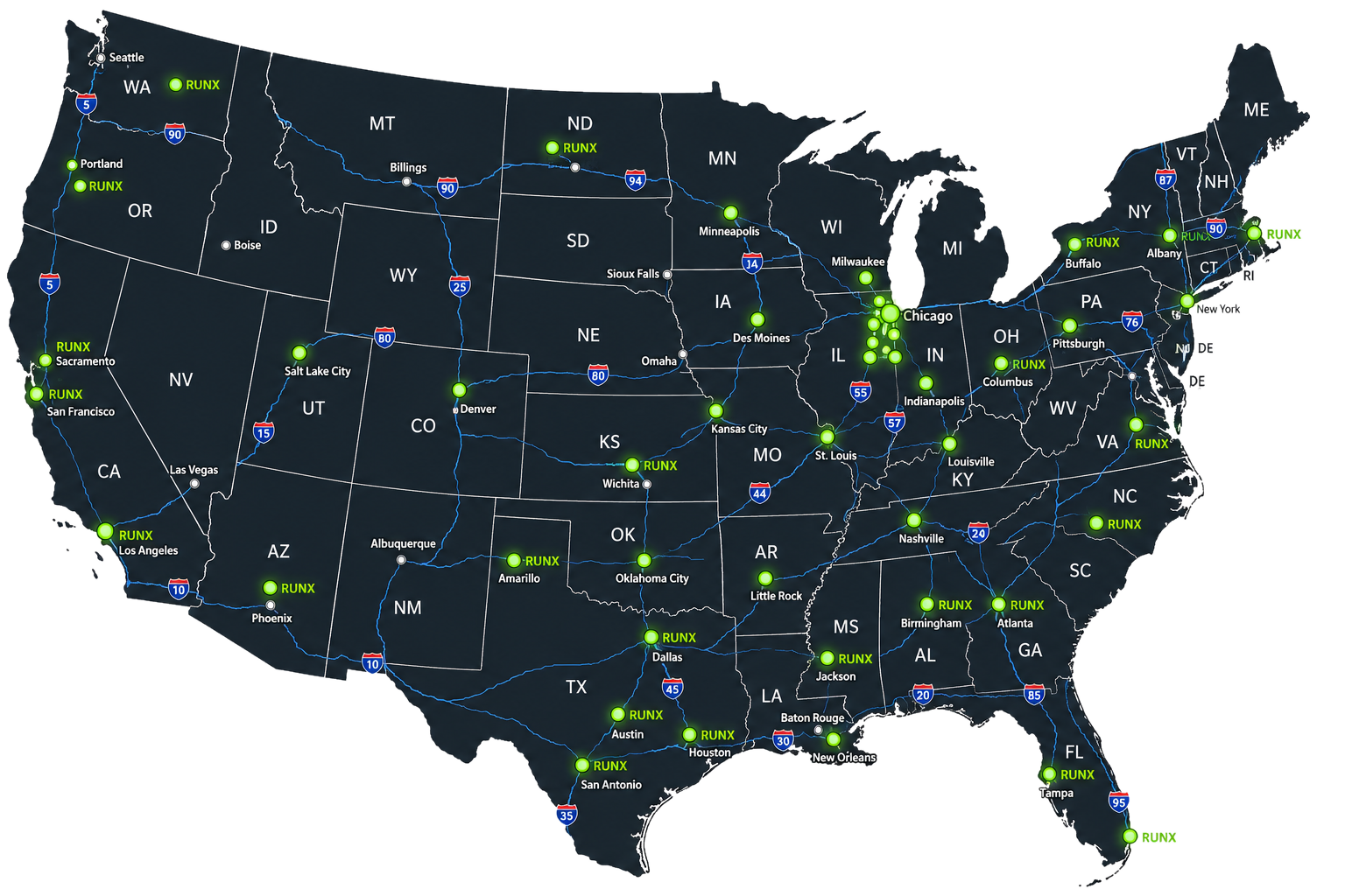 Runx locations across the United States — live, in negotiation and planned